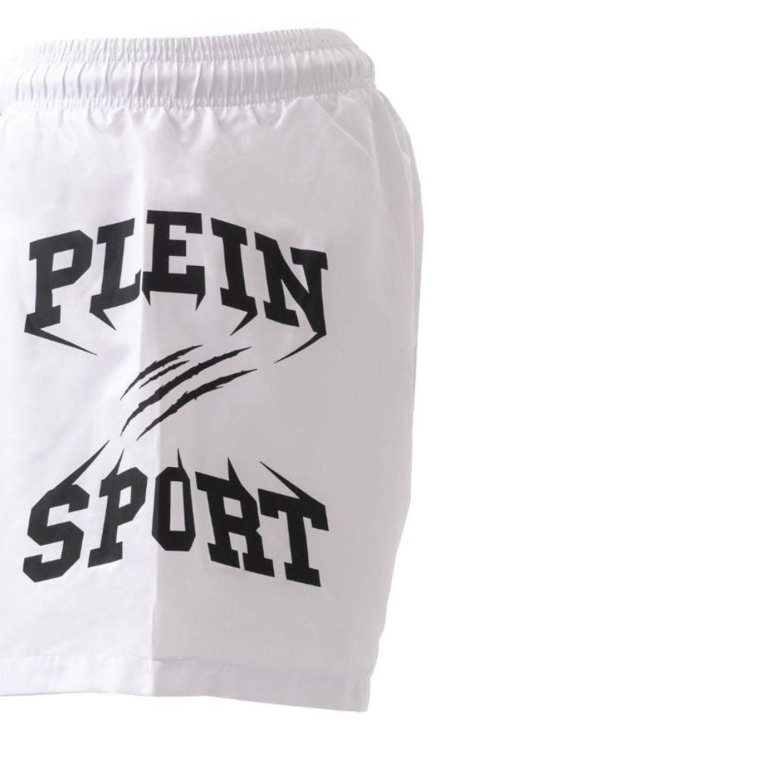 PLEIN SPORT Logo Print Drawstring Swim Shorts Men PS25037-WHT