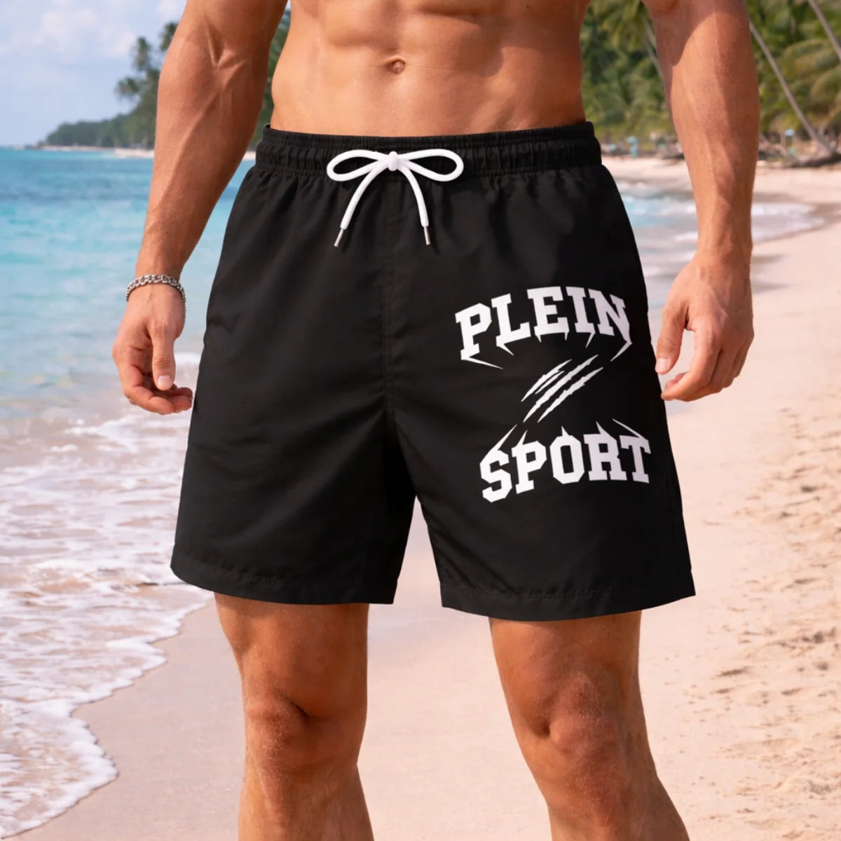PLEIN SPORT Logo Print Drawstring Swim Shorts Men PS25041-BLK