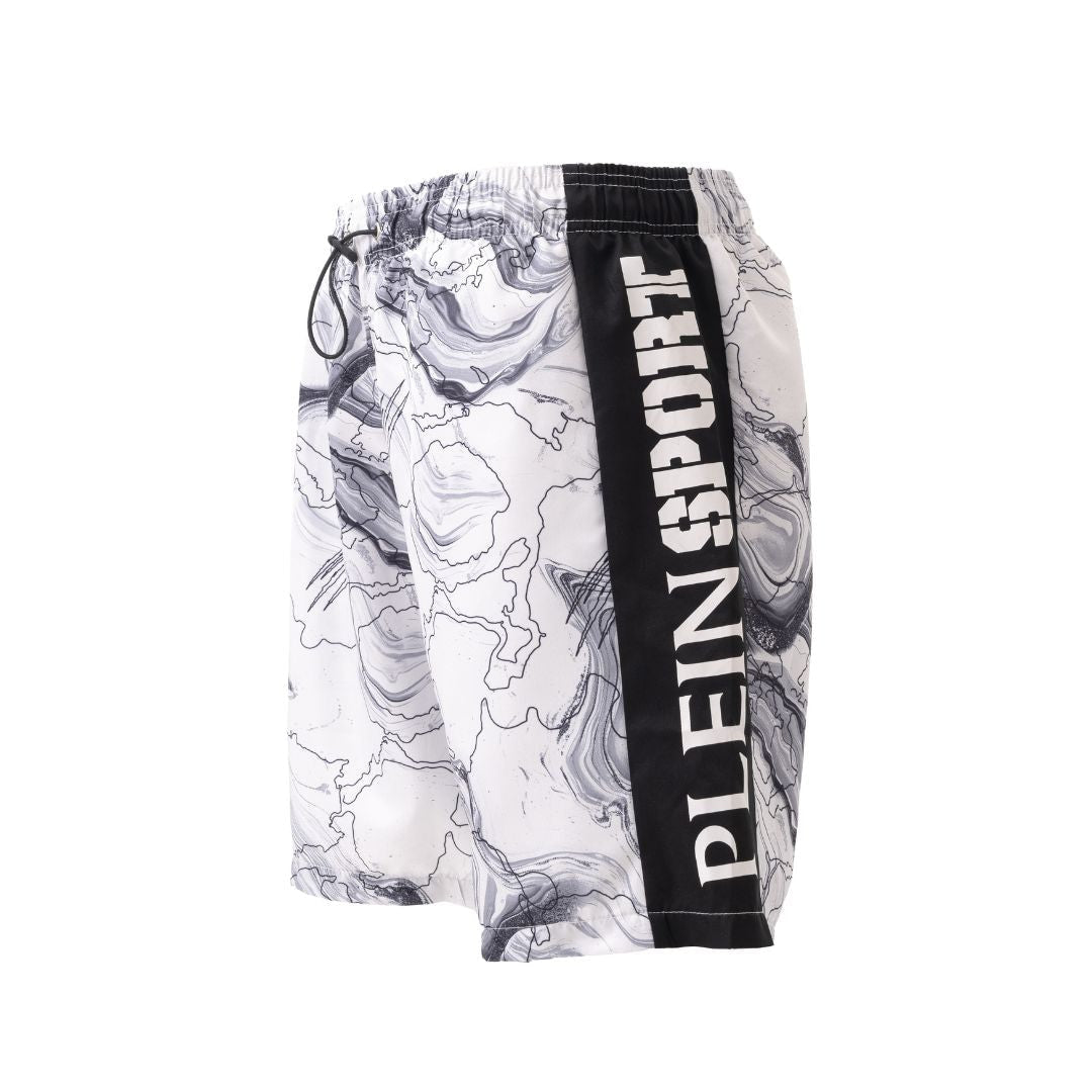 PLEIN SPORT Logo Print Drawstring Swim Shorts Men PS25042-WHT