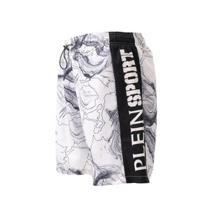 PLEIN SPORT Logo Print Drawstring Swim Shorts Men PS25042-WHT