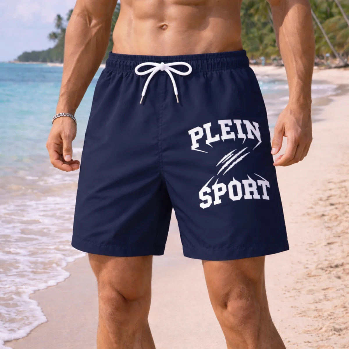 PLEIN SPORT Logo Print Drawstring Swim Shorts Men PS25047-NVY