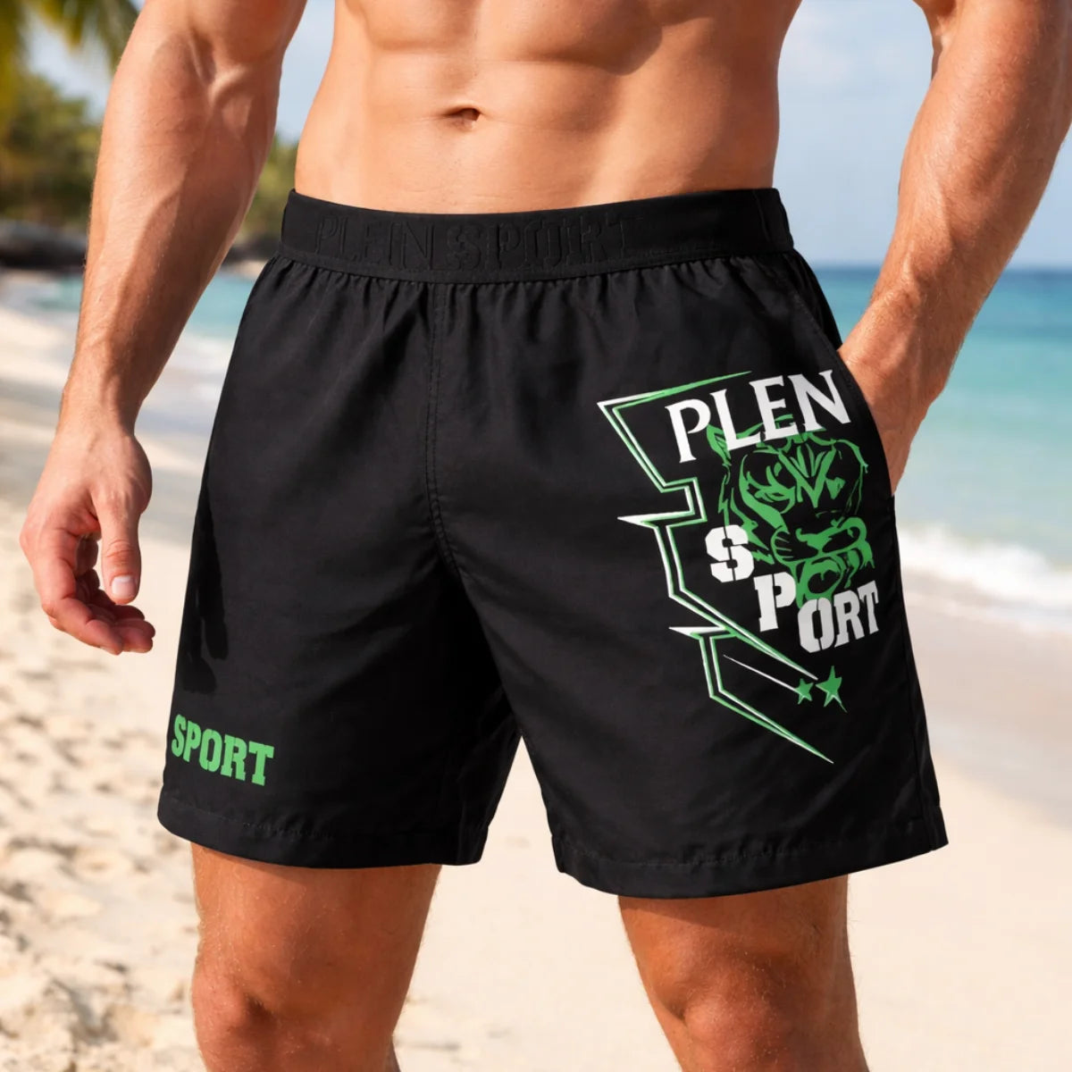 PLEIN SPORT Logo Print Drawstring Swim Shorts Men PS25055 - BLK