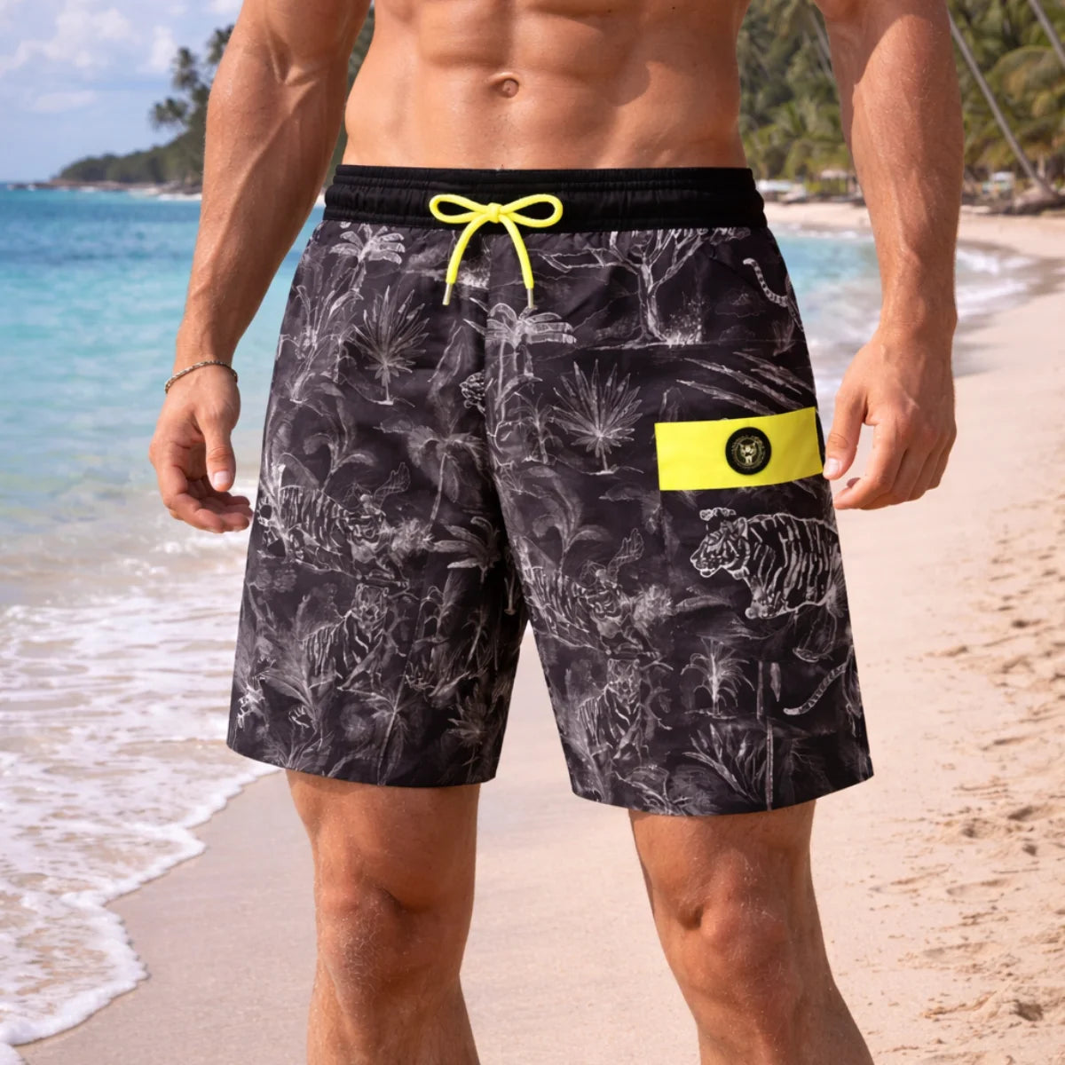 PLEIN SPORT Logo Print Drawstring Swim Shorts Men PS25077 - BLK