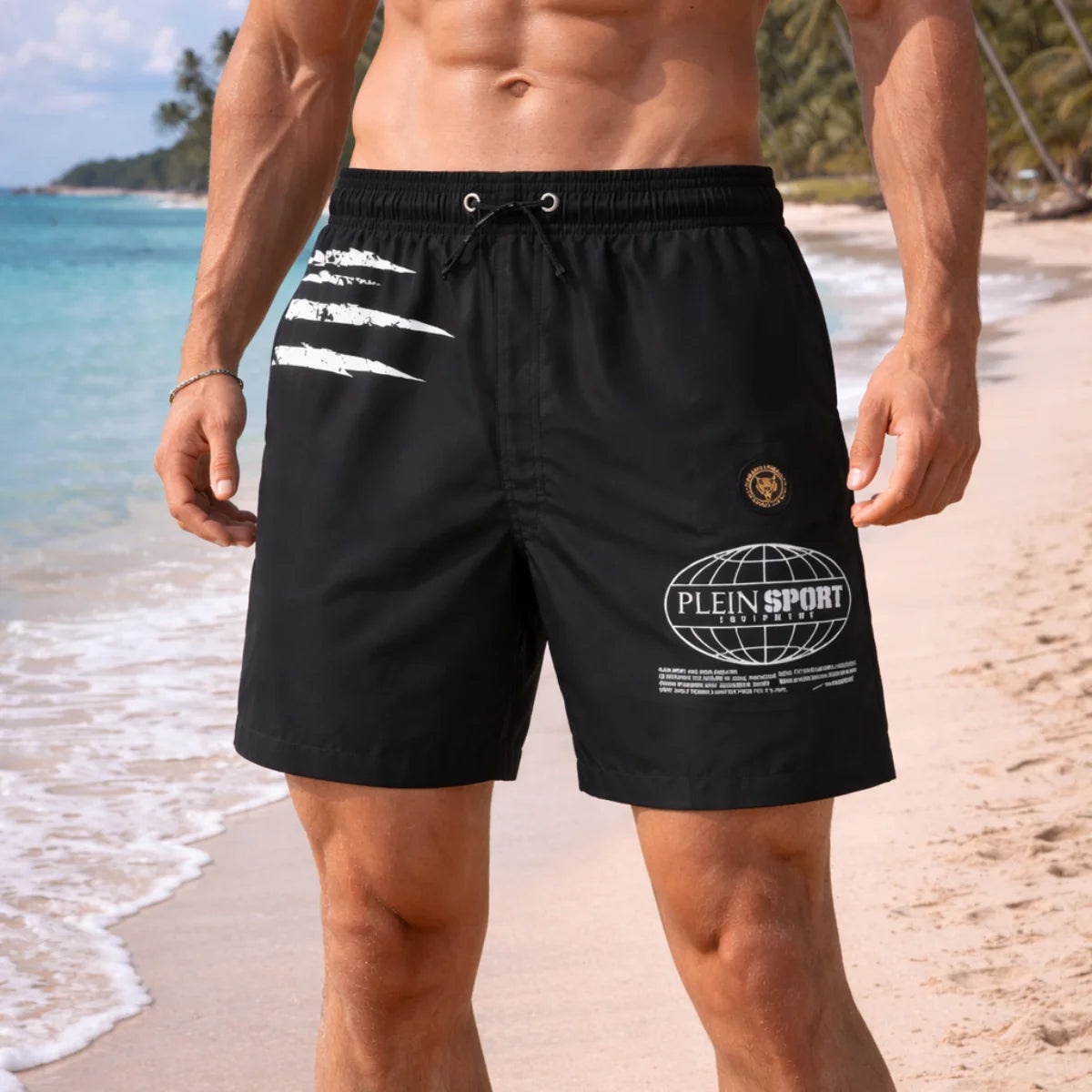 PLEIN SPORT Logo Print Drawstring Swim Shorts Men PS25079-BLK