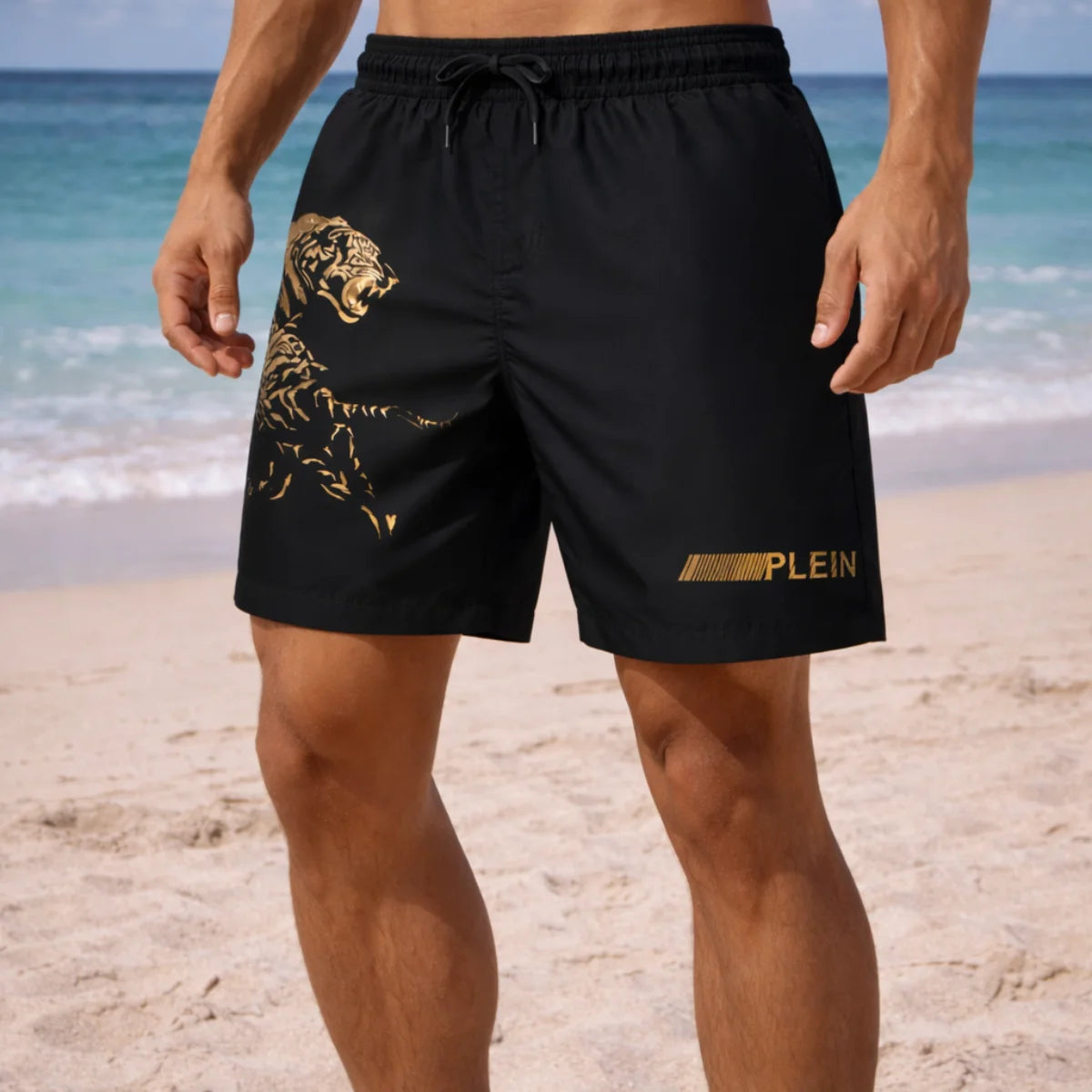 PLEIN SPORT Logo Print Drawstring Swim Shorts Men PS25097 - BLK