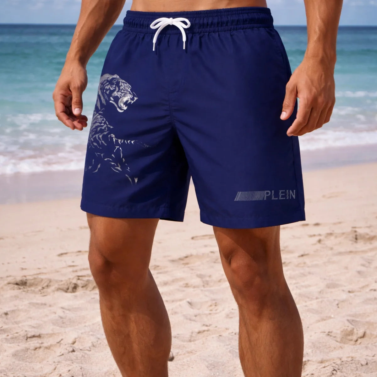 PLEIN SPORT Logo Print Drawstring Swim Shorts Men PS25099 - NVY