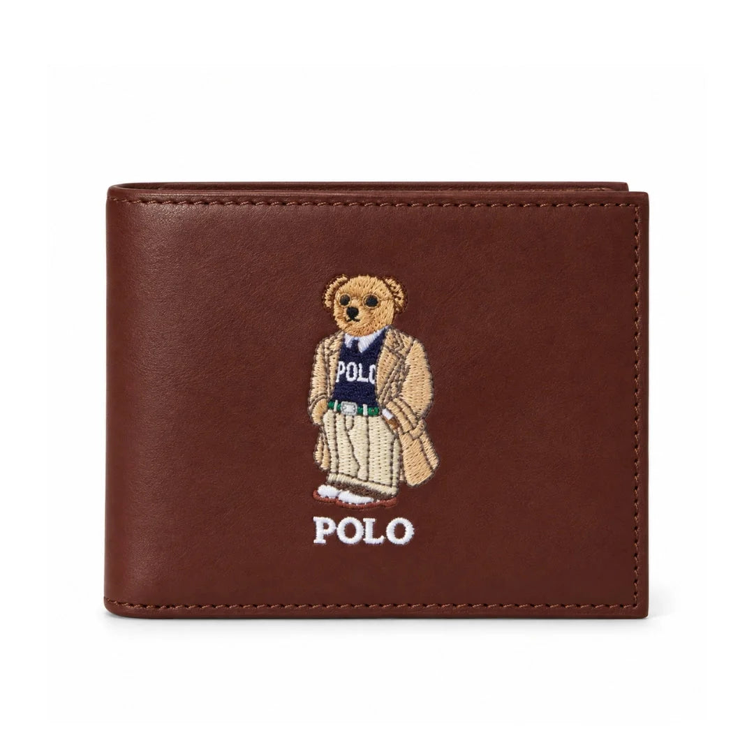 POLO RALPH LAUREN Bear Leather Bifold Wallet - BRN - Brown