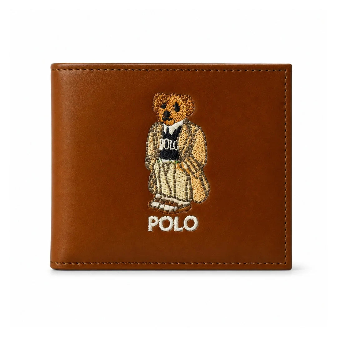 POLO RALPH LAUREN Bear Leather Bifold Wallet - BRN - Brown