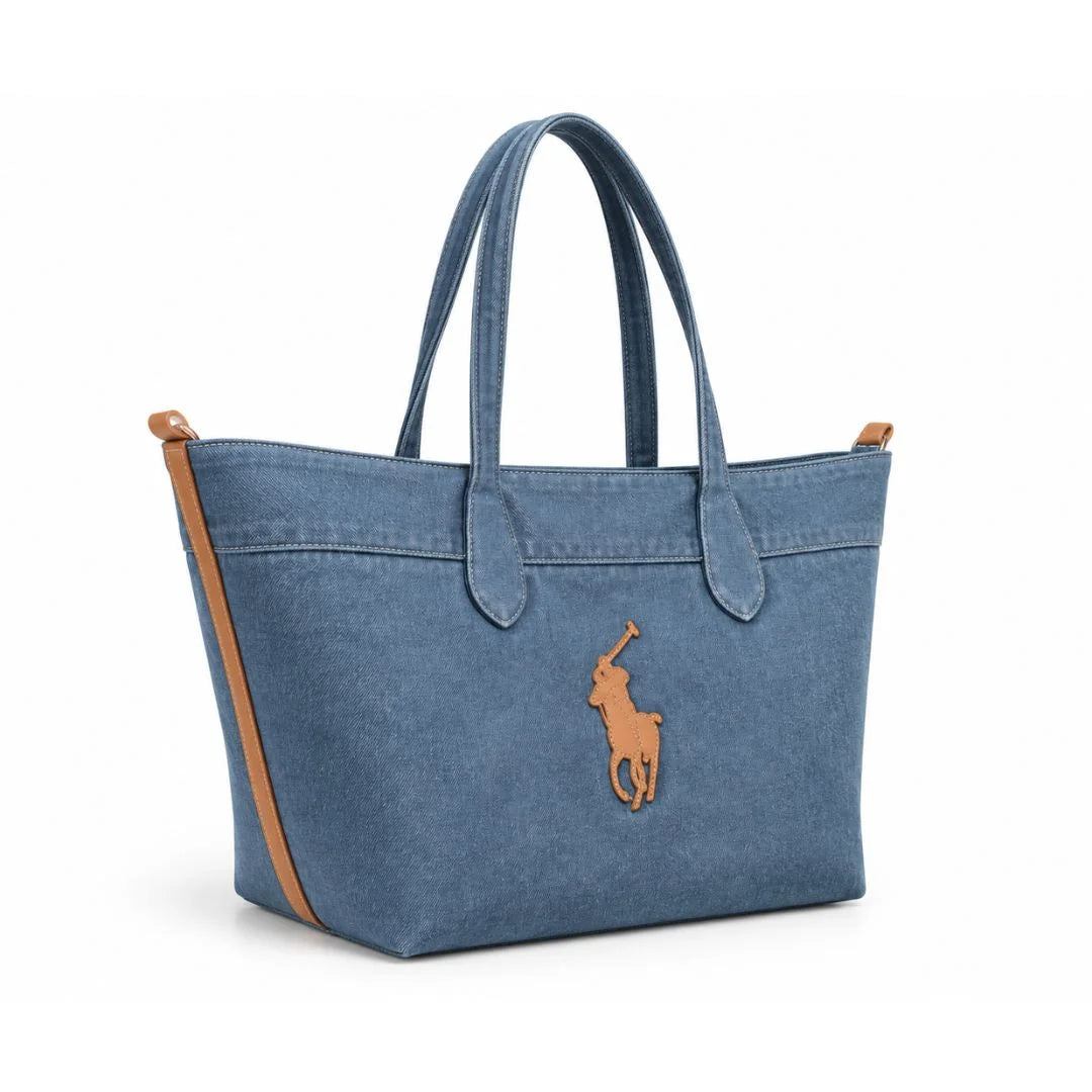 POLO RALPH LAUREN Big Pony Denim Medium Bellport Tote Bag - DEM - Denim