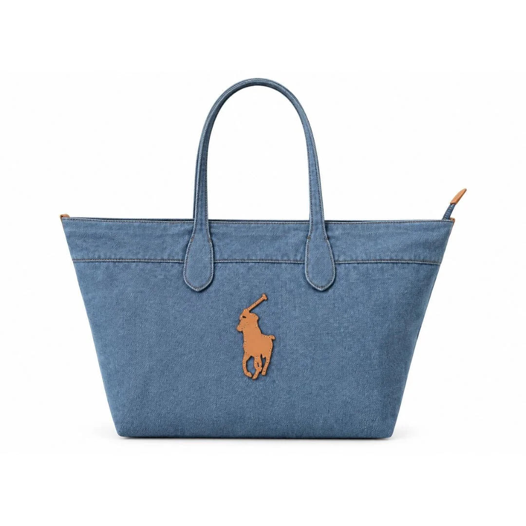 POLO RALPH LAUREN Big Pony Denim Medium Bellport Tote Bag - DEM - Denim