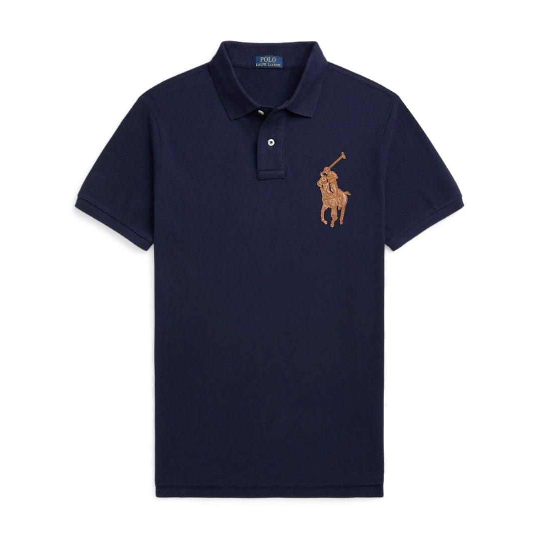 Polo Ralph Lauren Custom Slim Fit Leather-Pony Polo Shirt Men - NVY - Navy / S