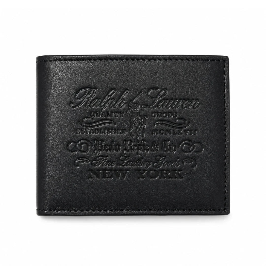 POLO RALPH LAUREN Embossed Logo Leather Bifold Wallet Men - BLK - Black