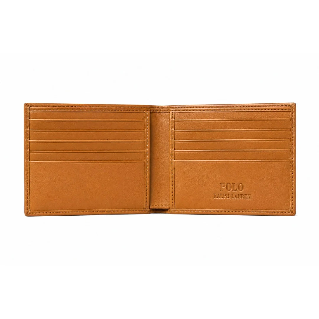 POLO RALPH LAUREN Embossed Logo Leather Bifold Wallet Men - TAN - Tan