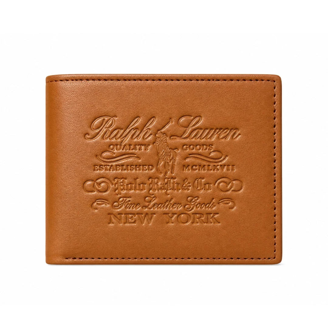 POLO RALPH LAUREN Embossed Logo Leather Bifold Wallet Men - TAN - Tan