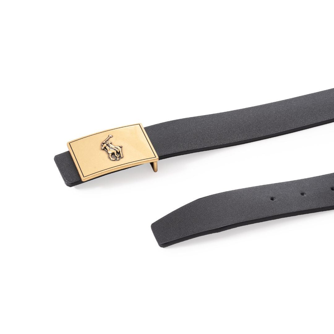 Polo Ralph Lauren Leather Plaque Belt B4-BLKGLD - Black / OS