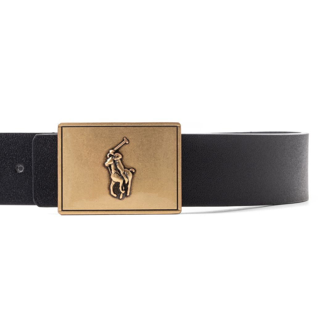 Polo Ralph Lauren Leather Plaque Belt B4-BLKGLD - Black / OS