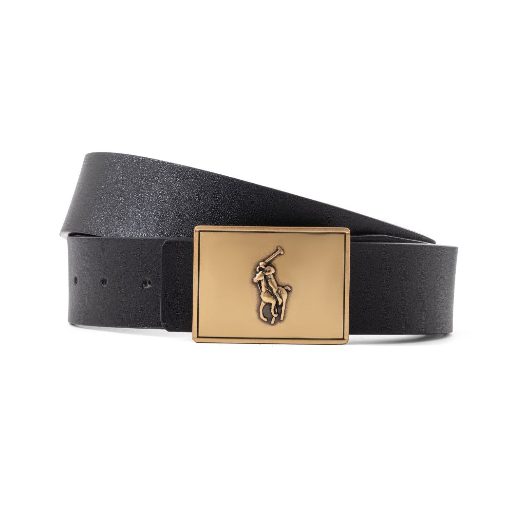 Polo Ralph Lauren Leather Plaque Belt B4-BLKGLD - Black / OS