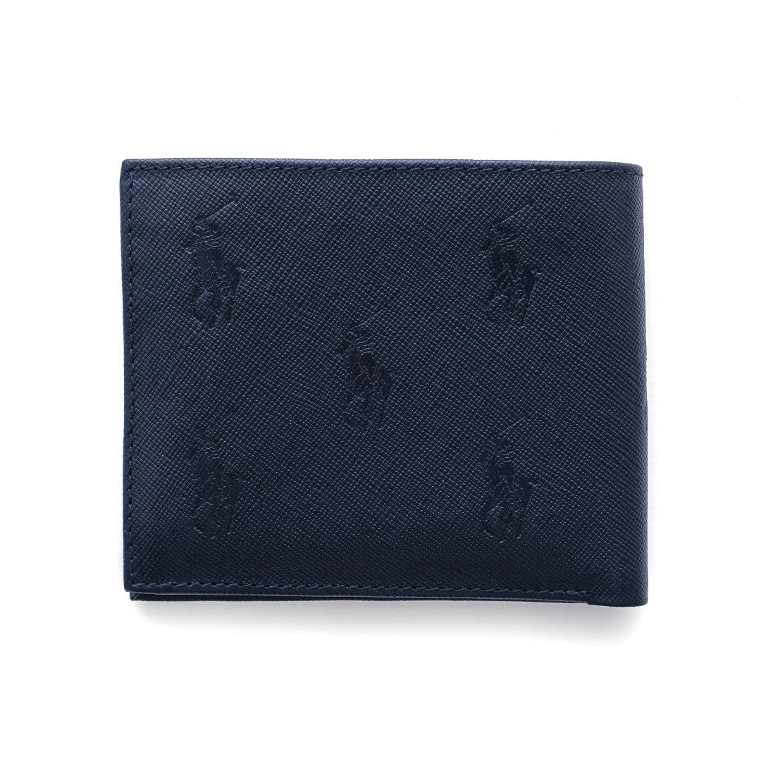 POLO RALPH LAUREN Monogram Leather Bifold Wallet - NVY - Navy