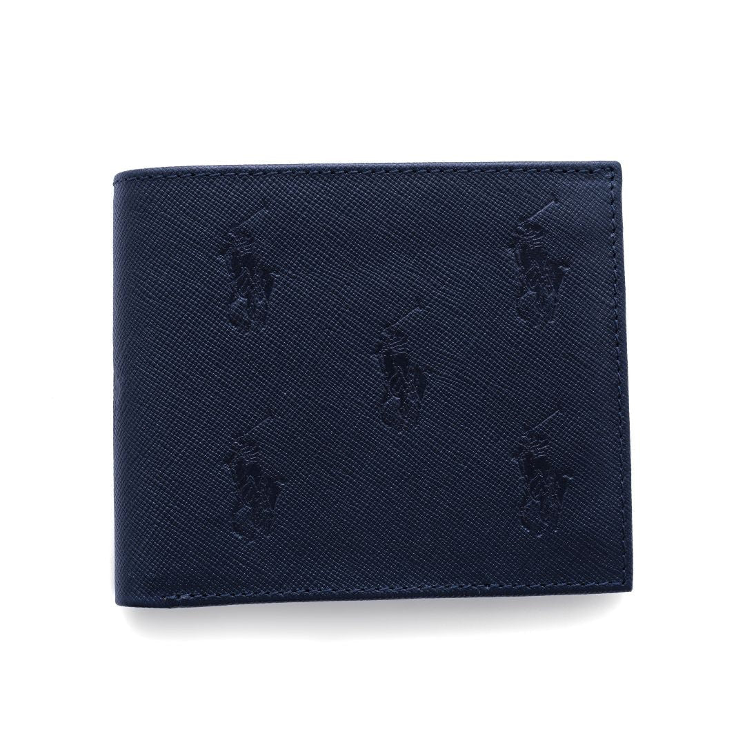 POLO RALPH LAUREN Monogram Leather Bifold Wallet - NVY - Navy
