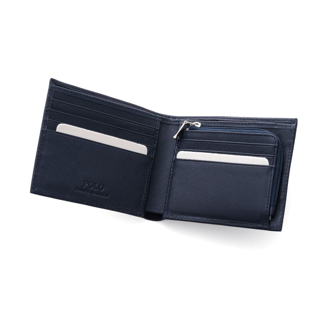 POLO RALPH LAUREN Monogram Leather Bifold Wallet - NVY - Navy