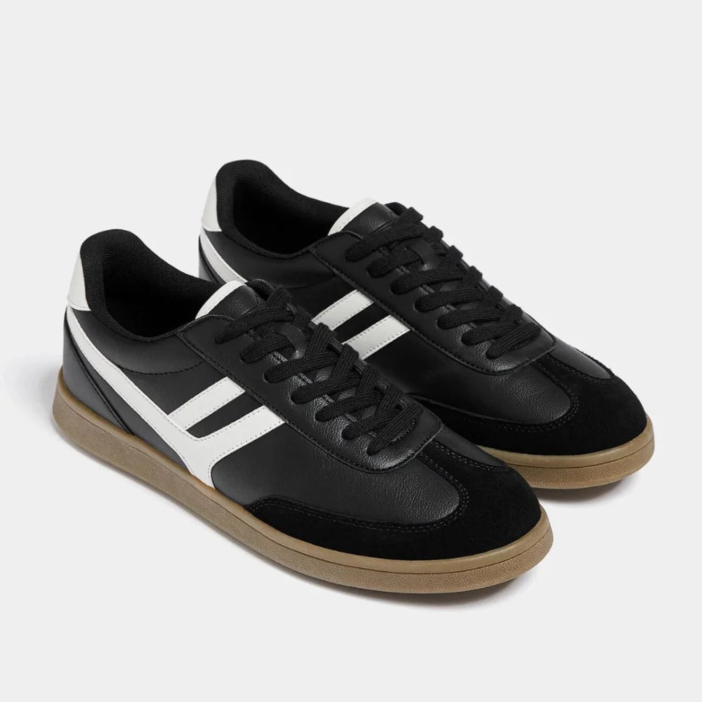 Pull Bear Contrast Retro Trainers Black JLOOD.COM