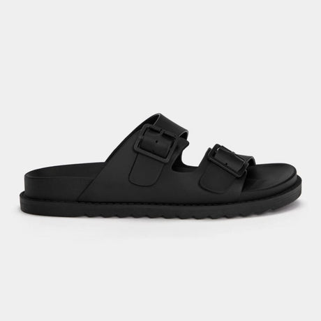 Pull & Bear RUBBERISED SANDALS WITH BUCKLES SLIDES - BLK - 40 - 41 / Black - Shoes