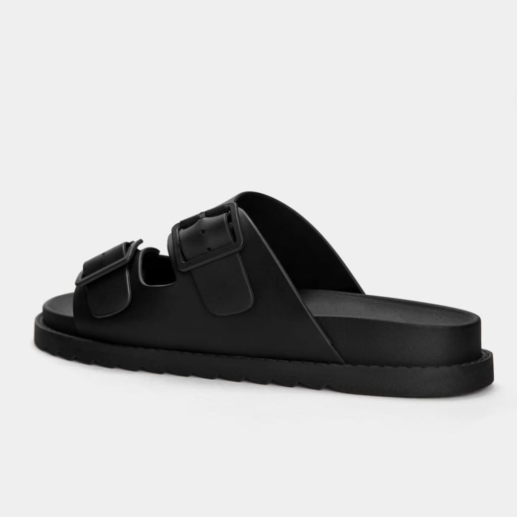 Pull & Bear RUBBERISED SANDALS WITH BUCKLES SLIDES - BLK - Shoes