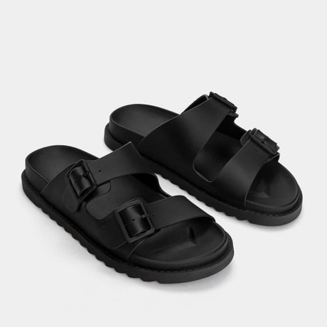 Pull & Bear RUBBERISED SANDALS WITH BUCKLES SLIDES - BLK - Shoes