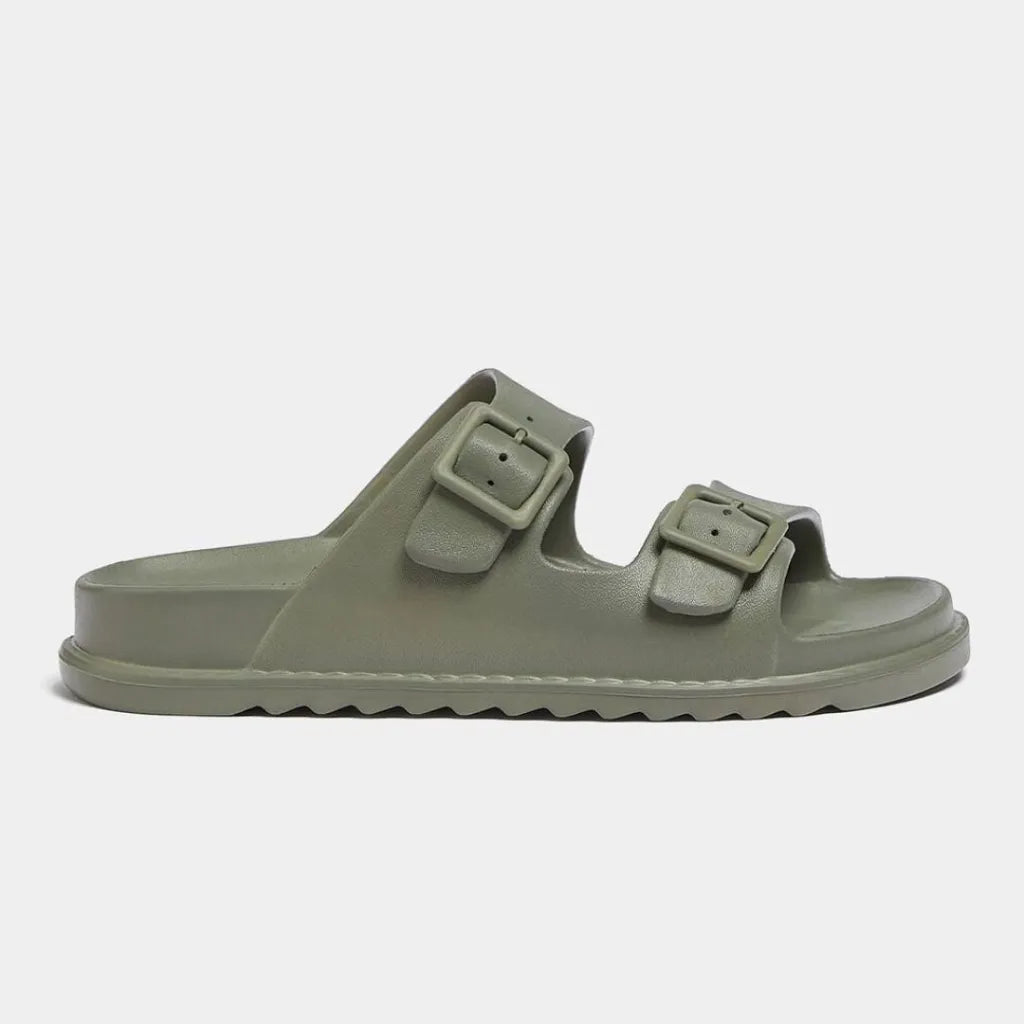 Pull & Bear RUBBERISED SANDALS WITH BUCKLES SLIDES - OLV - 40-41 / Olive