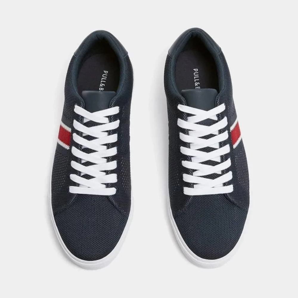 Pull & Bear W Knit Stripe Lace-up Trainers - NVY - 46 / Navy