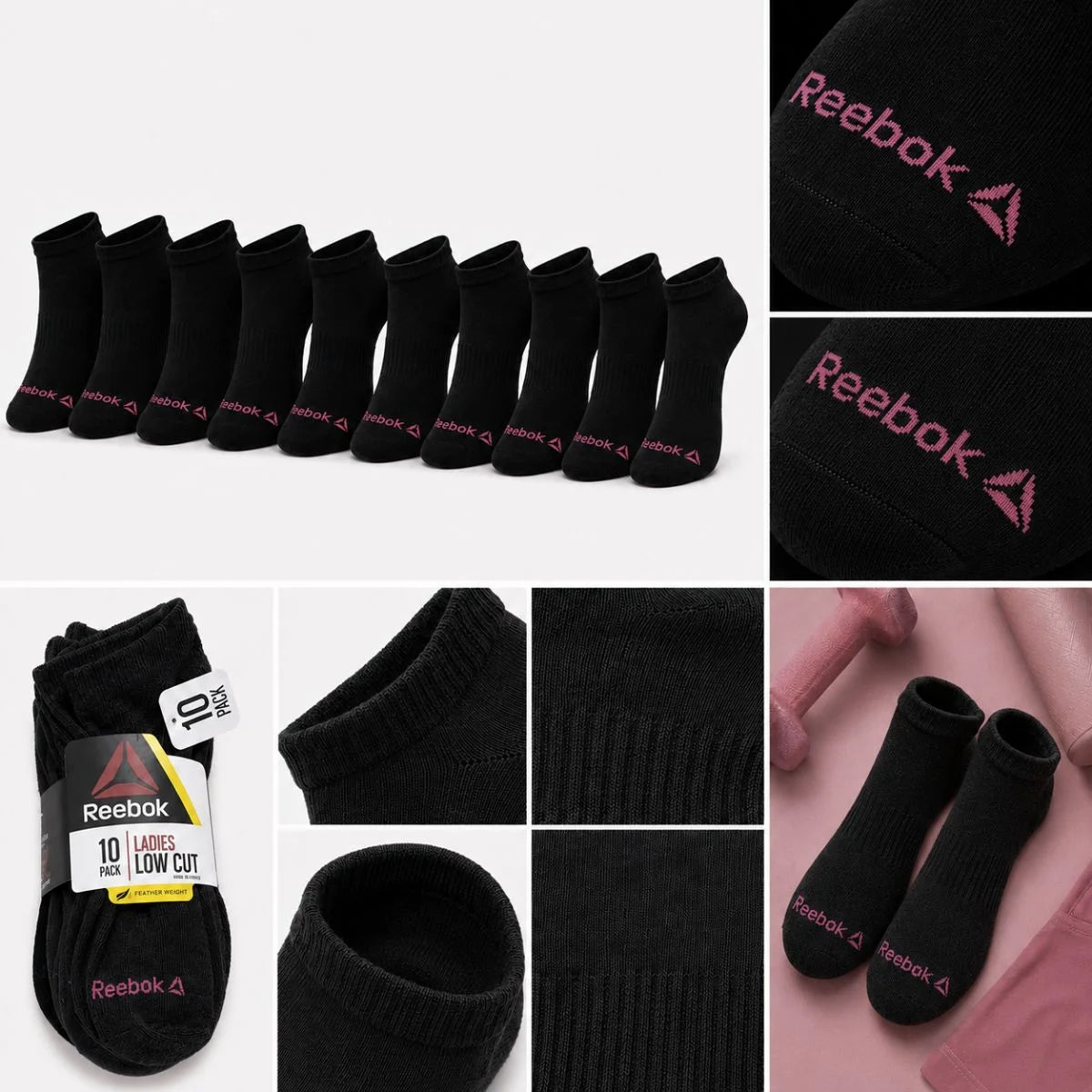 Reebok 10 Pack Low Cut Socks S057- BLK - Black / OS / 10