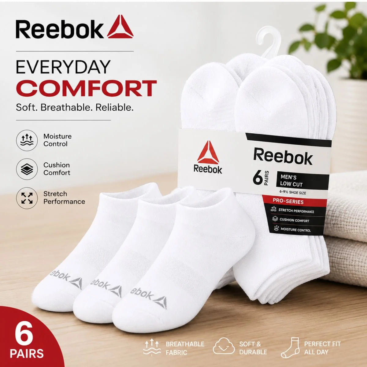 Reebok 6 Pack Low Cut Men Socks S001