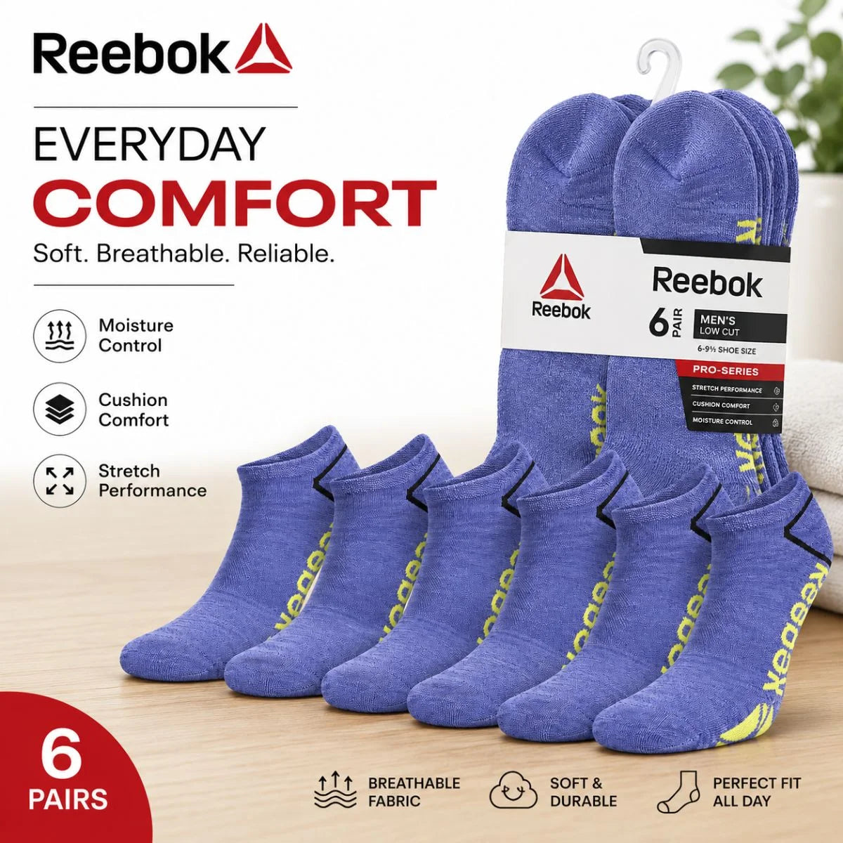 Reebok 6 Pack Low Cut Socks S004
