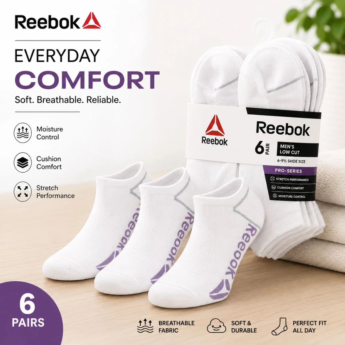 Reebok 6 Pack Low Cut Socks S004