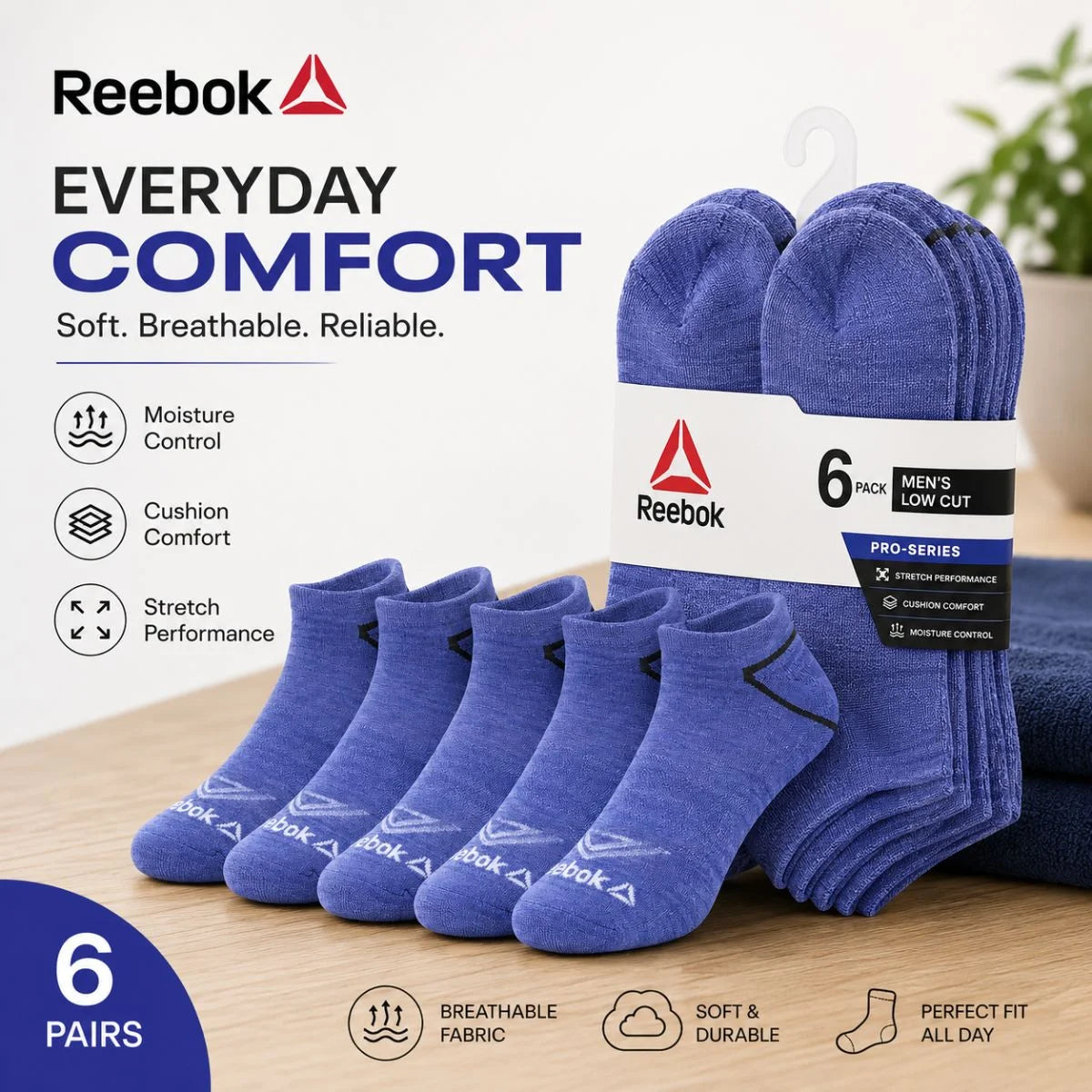 Reebok 6 Pack Low Cut Socks S004 - Blue / OS / 6