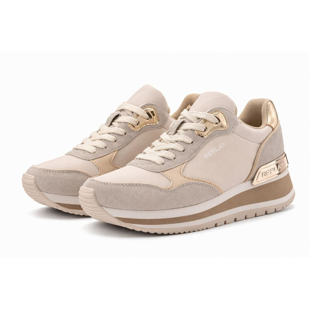 REPLAY Penny Mesh Sneakers Women GWSA5-BEGGLD - Beige/ Gold / 37