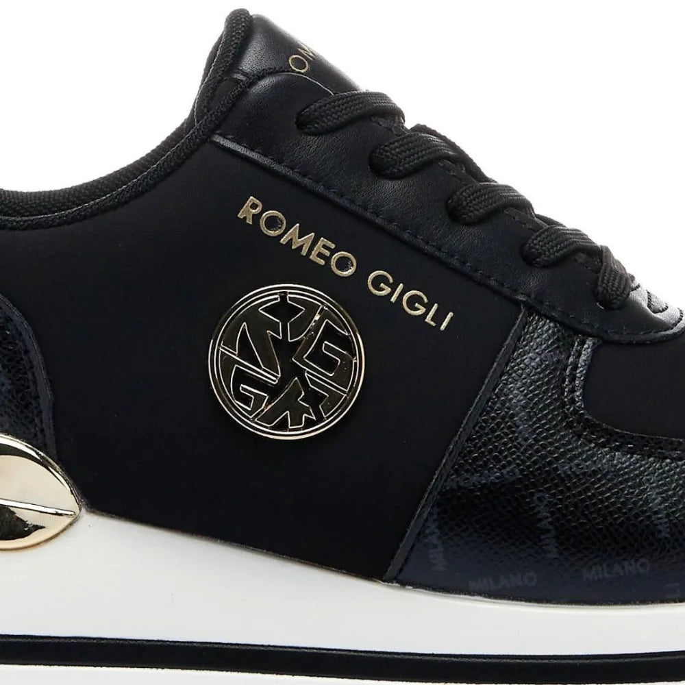 Romeo Gigli Milan Platform Logo Sneakers Women Ab2787544 blkgld Shoes JLOOD.COM
