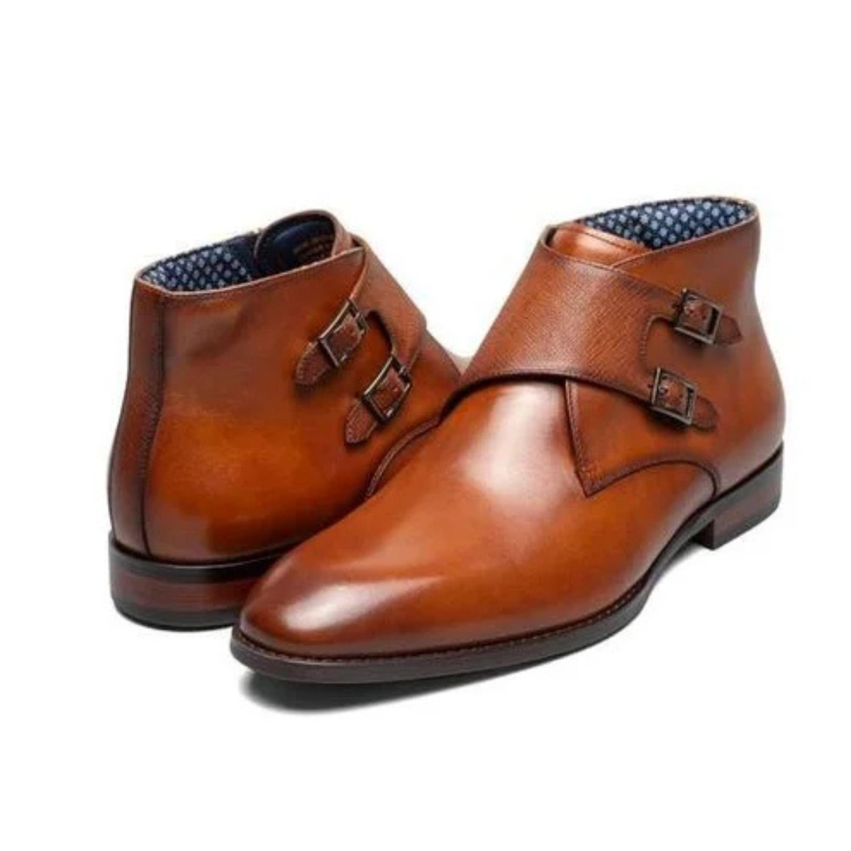 Stacy Adams Kaius Plain Toe Double Monk Strap Boot - TAN