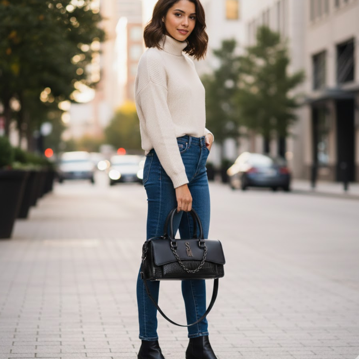 Steve Madden BYOKO Top Handle With Chain Shoulder Bag Women -BLK - Black