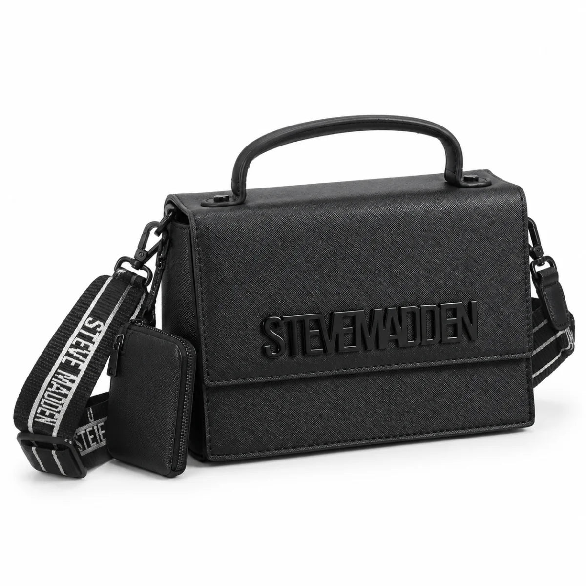 Steve Madden Logo Top Handle Satchel Bag Women - BLK - Black
