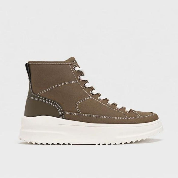 STRADIVARIUS Fabric High Top Trainers - 35 / Olive - Shoes