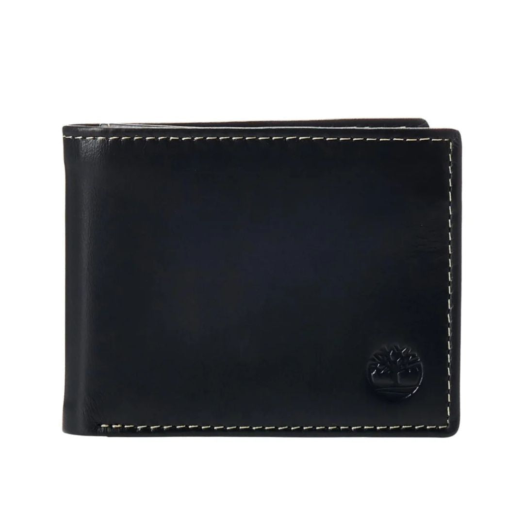 Timberland Men’s Leather Wallet with Attached Flip Pocket - BLK - Black