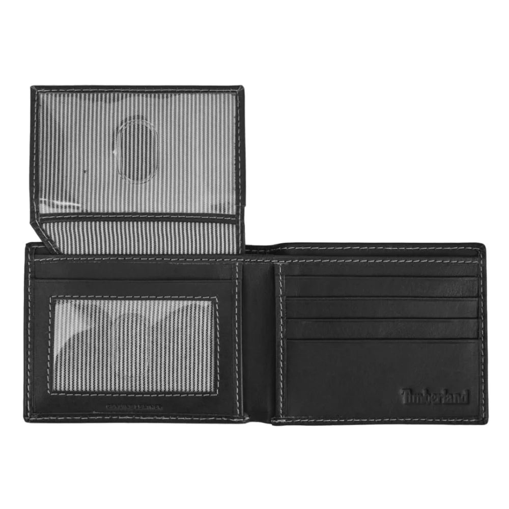 Timberland Men’s Leather Wallet with Attached Flip Pocket - BLK - Black - Accessories