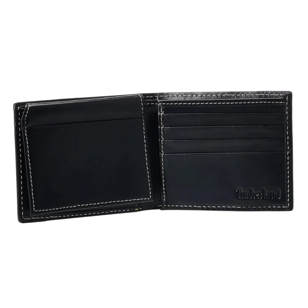 Timberland Men’s Leather Wallet with Attached Flip Pocket - BLK - Black - Accessories