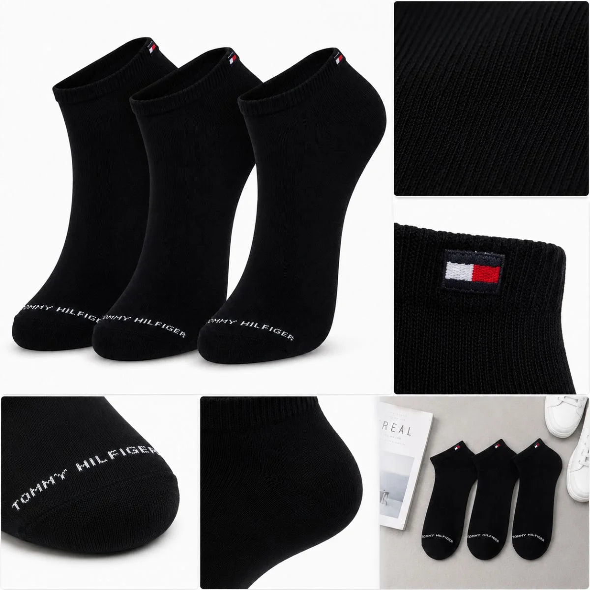 Tommy Hilfiger 3-Pack Low Cut Socks-BLK - Pairs6 / Black / OS