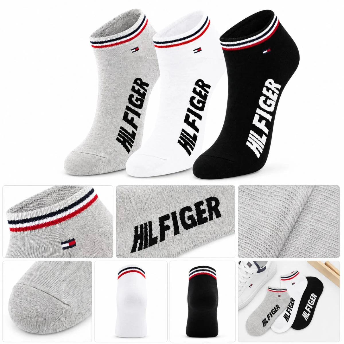 Tommy Hilfiger 3-Pack Low Cut Socks - 3 Pairs / Multi / OS