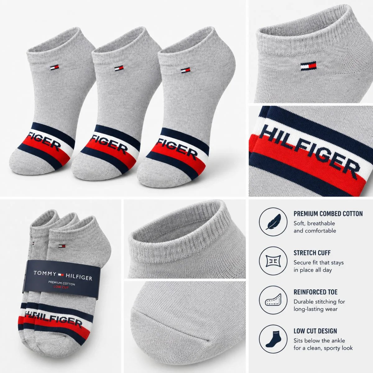 Tommy Hilfiger 3-Pack Low Cut Socks - 3 Pairs / Multi / OS