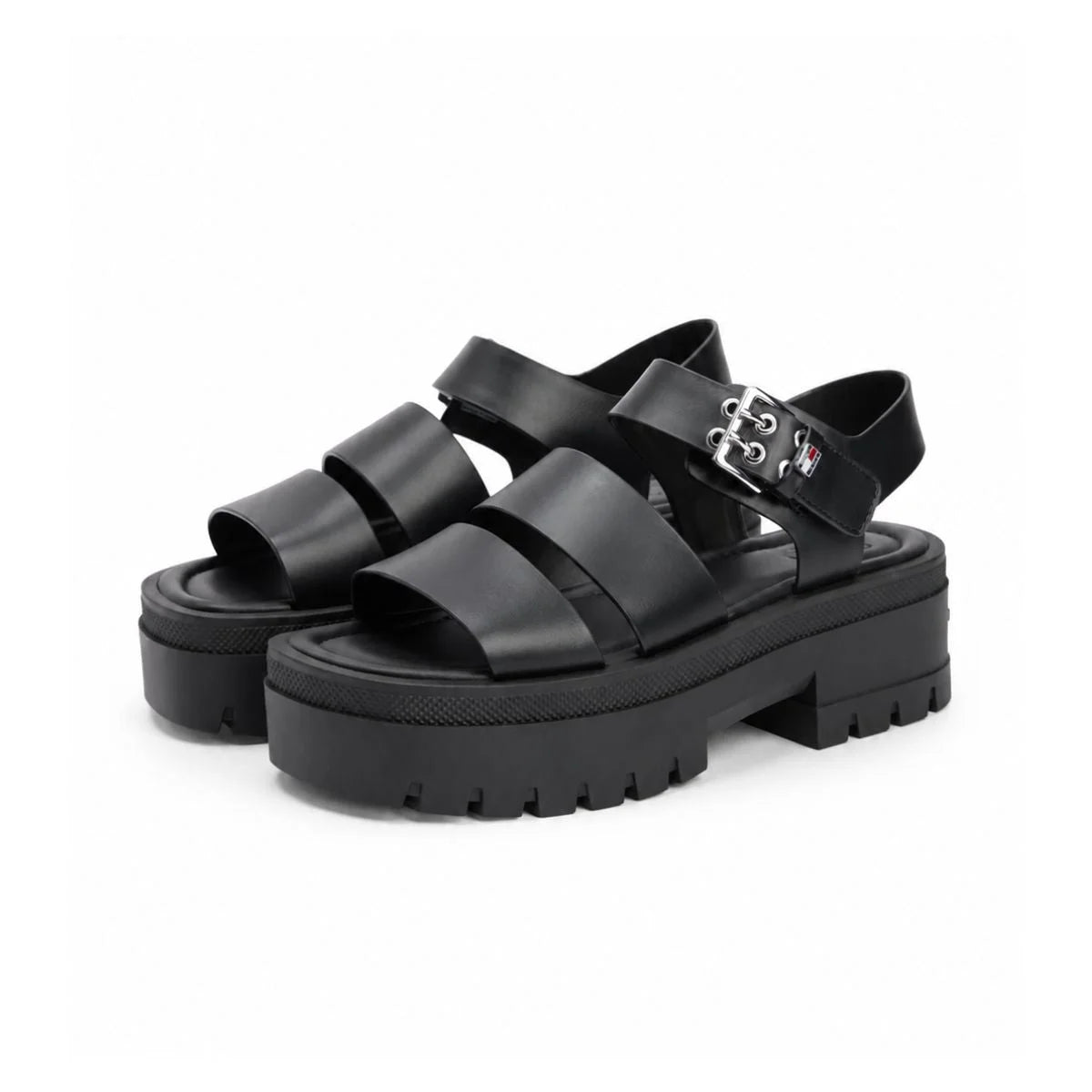 Tommy Hilfiger BUCKLE LEATHER CLEAT PLATFORM sandal Women - BLK - Black / 36