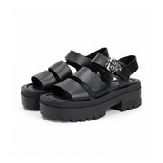 Tommy Hilfiger BUCKLE LEATHER CLEAT PLATFORM sandal Women - BLK - Black / 36