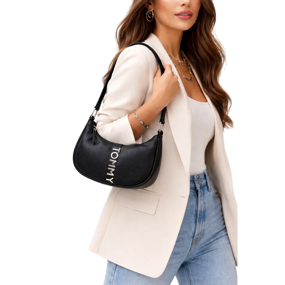 Tommy Hilfiger City Metal Logo Shoulder Bag - BLK - Black